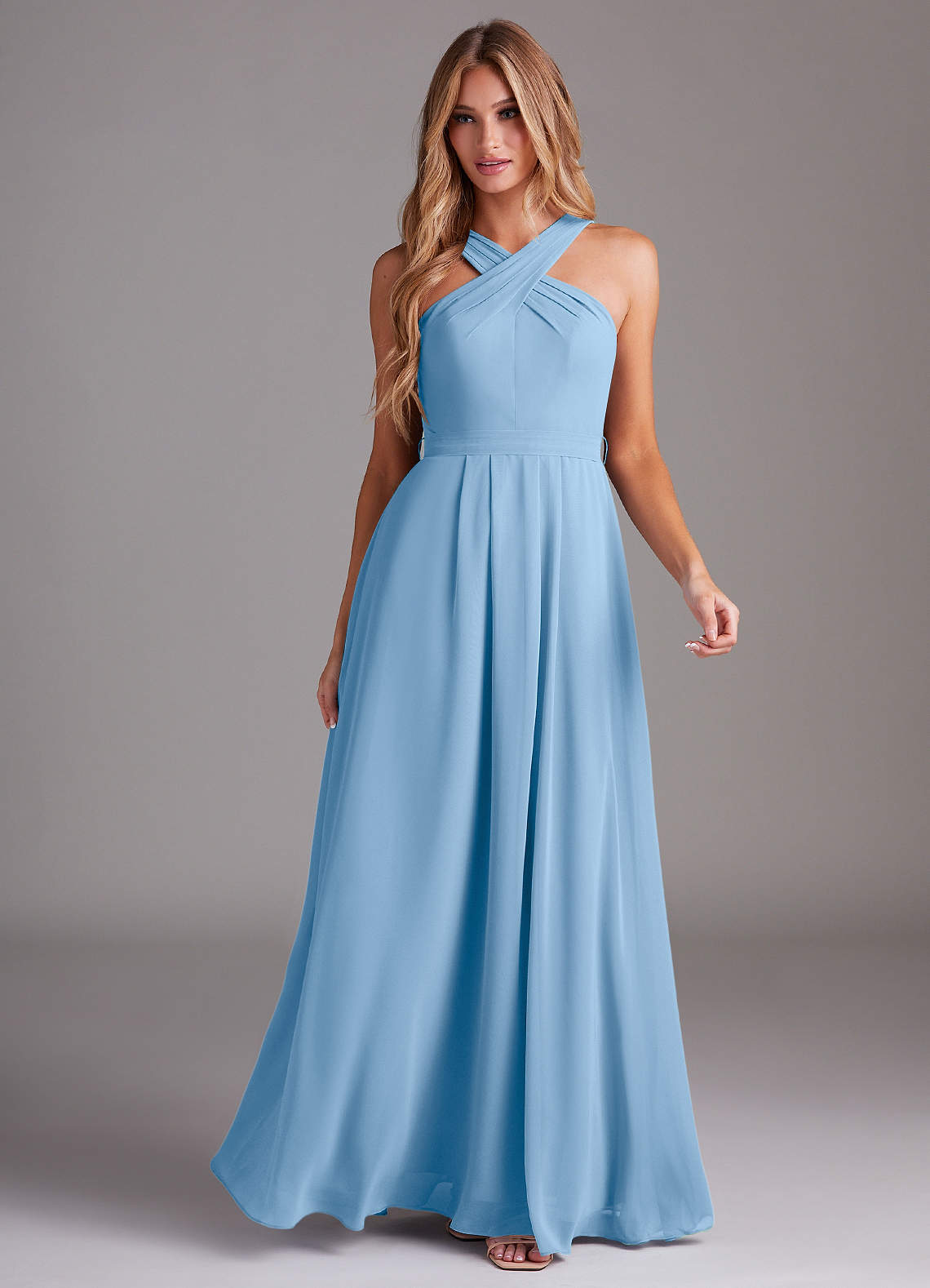 Dixie A-Line Halter Chiffon Bridesmaid Dress in Powder Blue