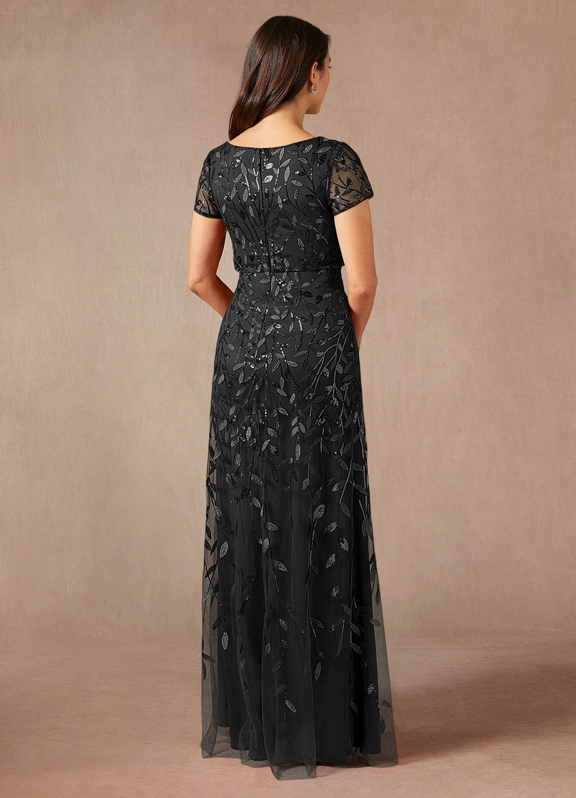 Lehi A-Line Boat-Neck Sequined Tulle Mother of the Bride Dress in black