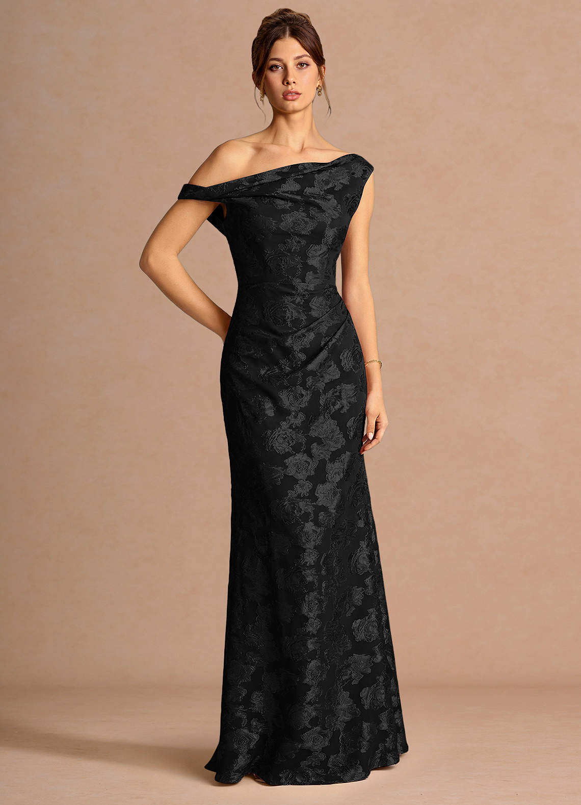 Kismet Mermaid One-Shoulder Fil Coupé Wedding Guest Dress in Black