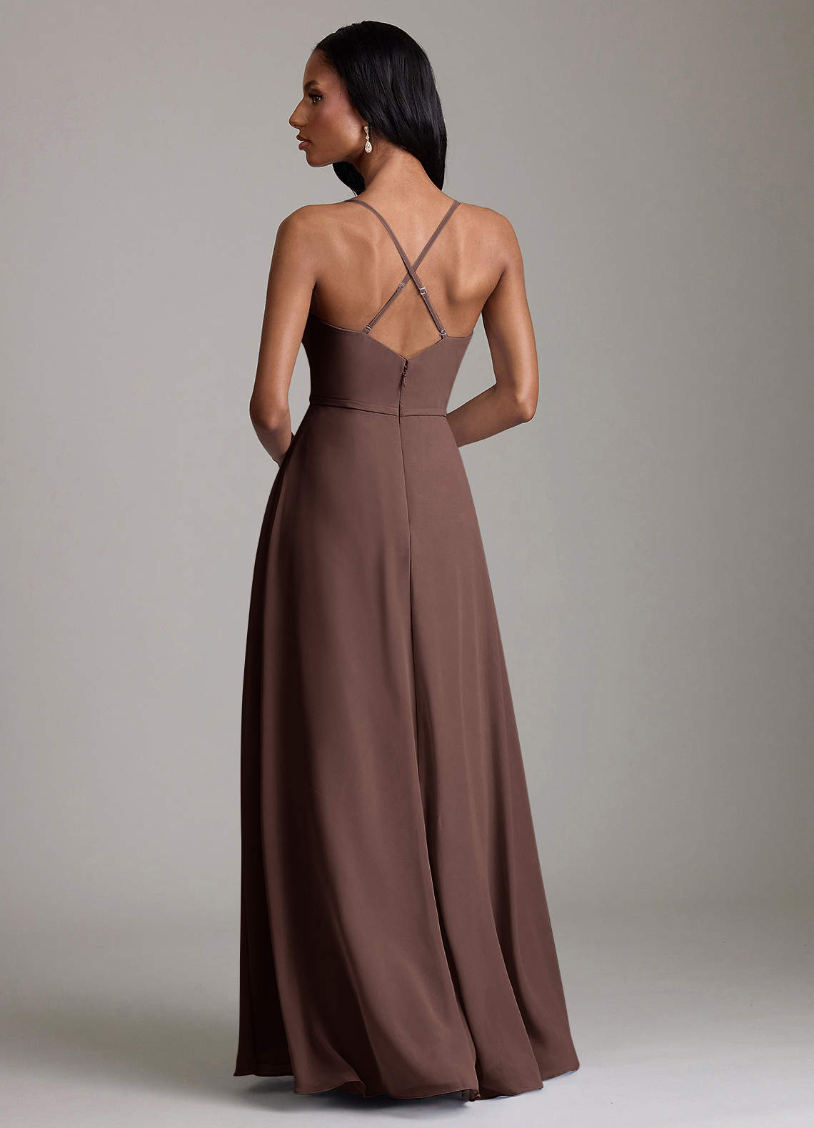 Naeem A-Line V-Neck Chiffon Bridesmaid Dress in Ganache