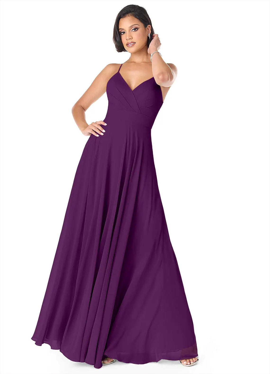Avelina A-Line V-Neck Chiffon Bridesmaid Dress in Grape