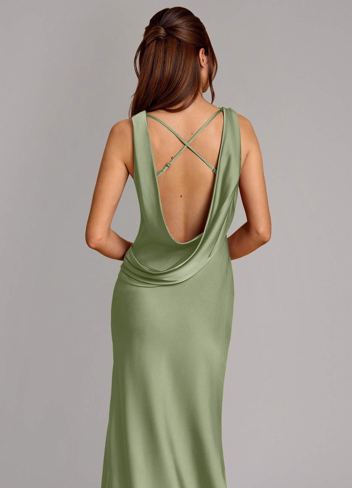 Cheryl Mermaid Cowl-Neck Stretch Satin Bridesmaid Dress in Pistachio