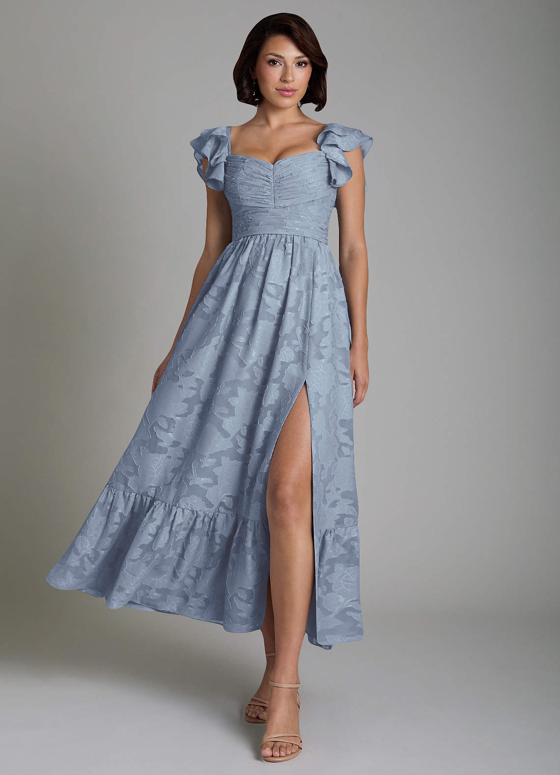 Anaya A-Line V-Neck Floral Burnout Bridesmaid Dress in dusty blue