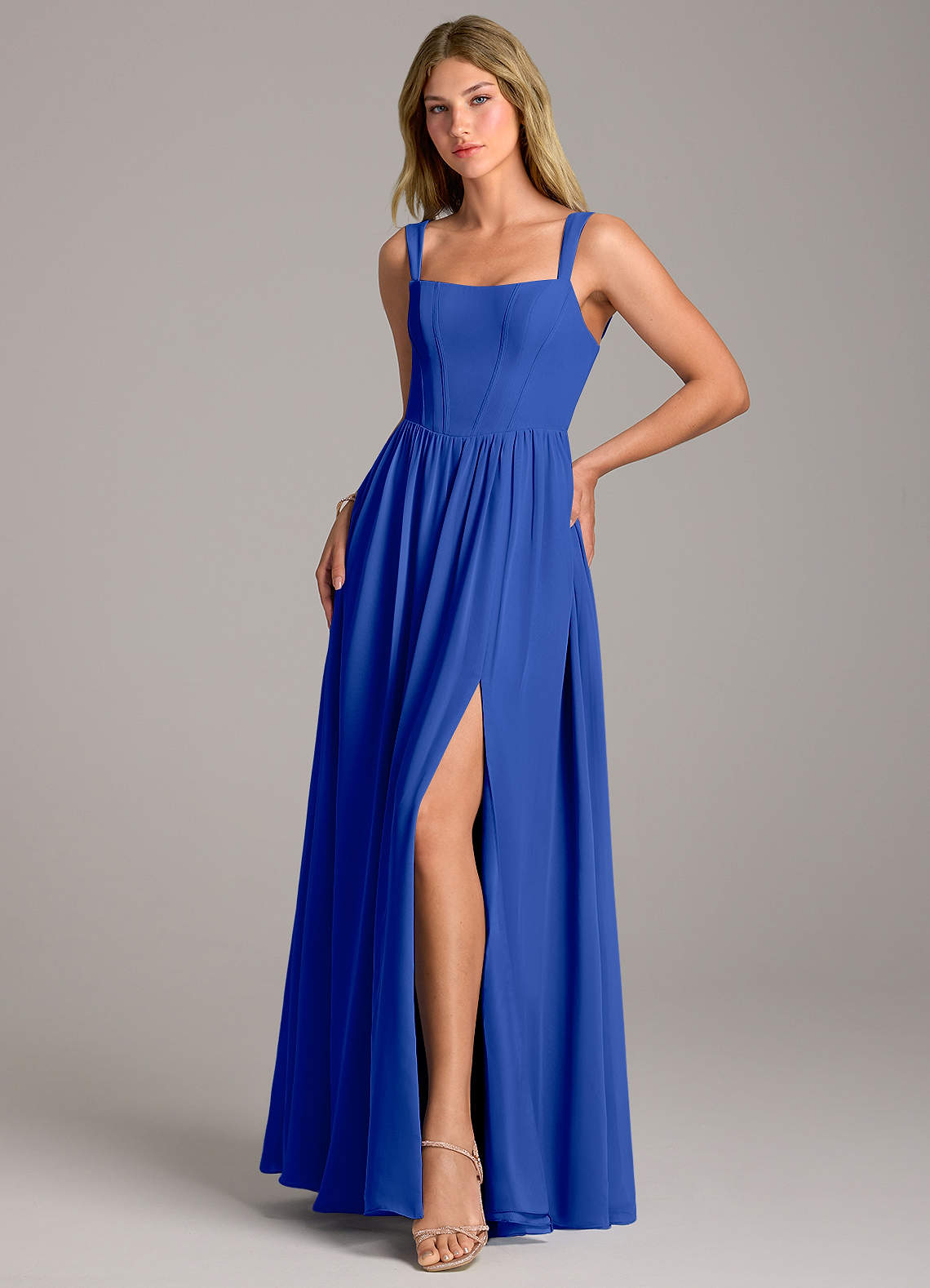 Rosaline A-Line Square-Neck Chiffon Bridesmaid Dress in Royal Blue