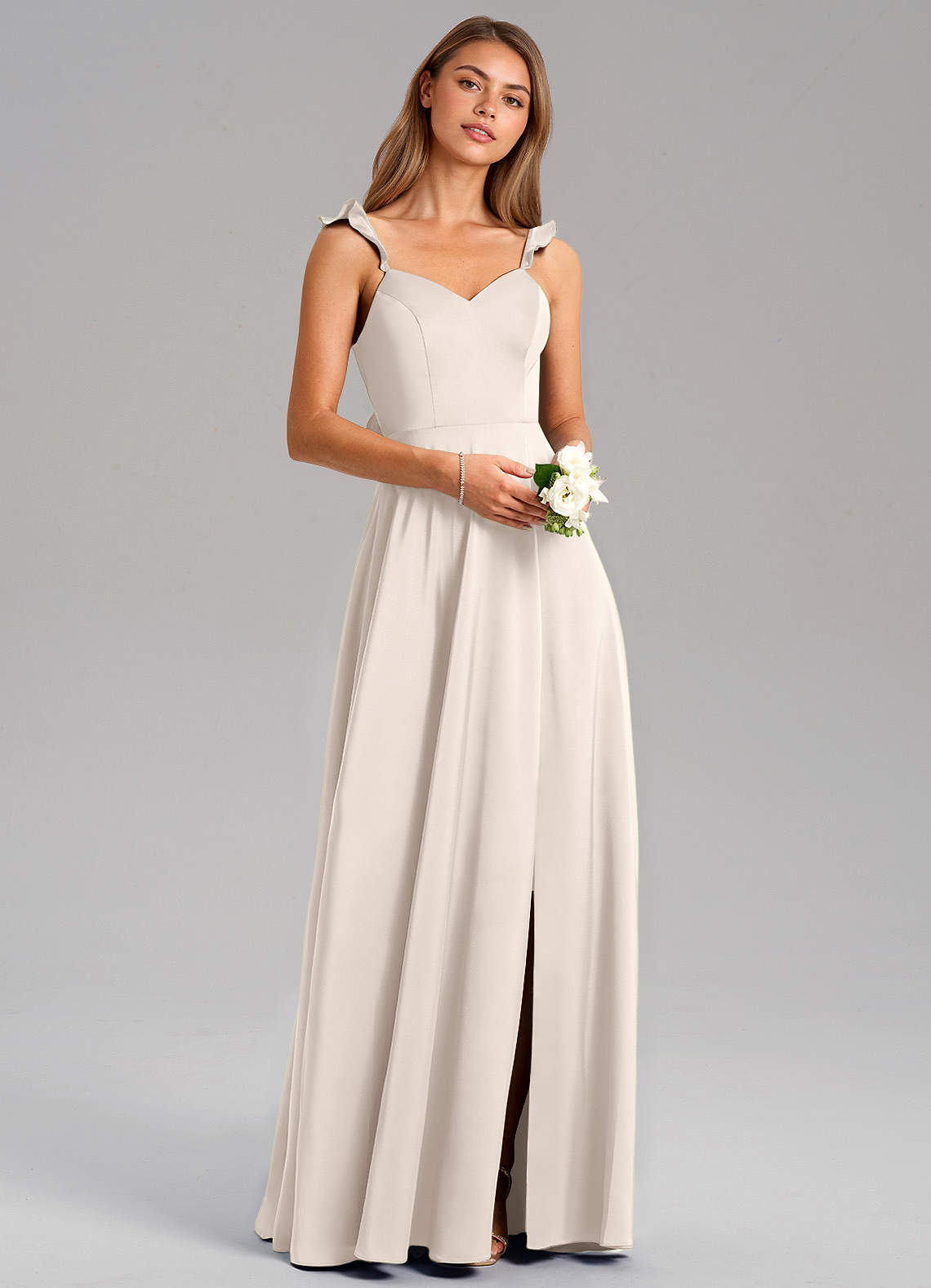 Everett A-Line V-Neck Chiffon Bridesmaid Dress in White Alabaster