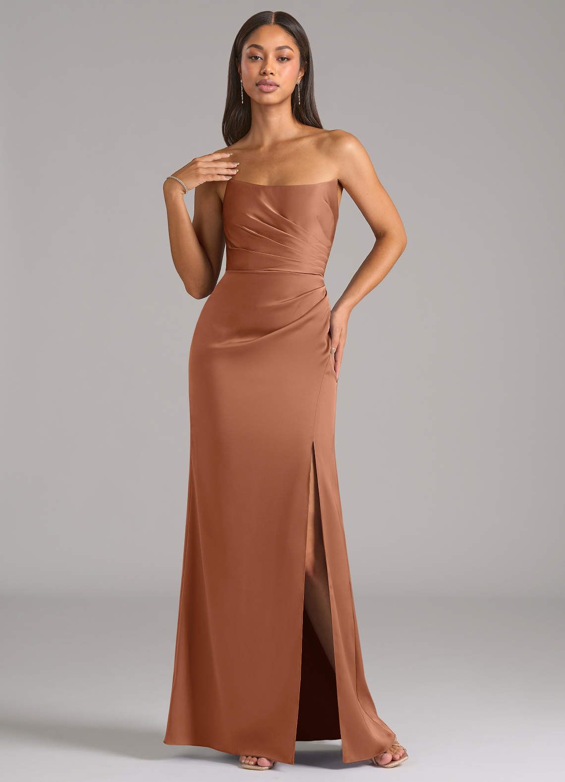 Marla Sheath Strapless Stretch Satin Bridesmaid Dress in Bronzer