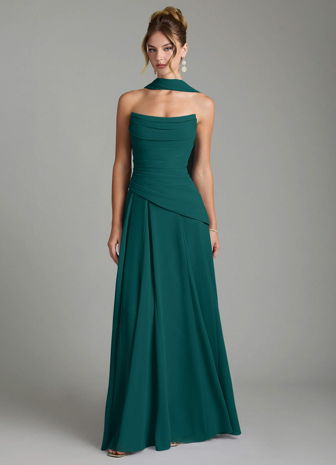 Gabriela A-Line Cowl-Neck Chiffon Bridesmaid Dress in Peacock