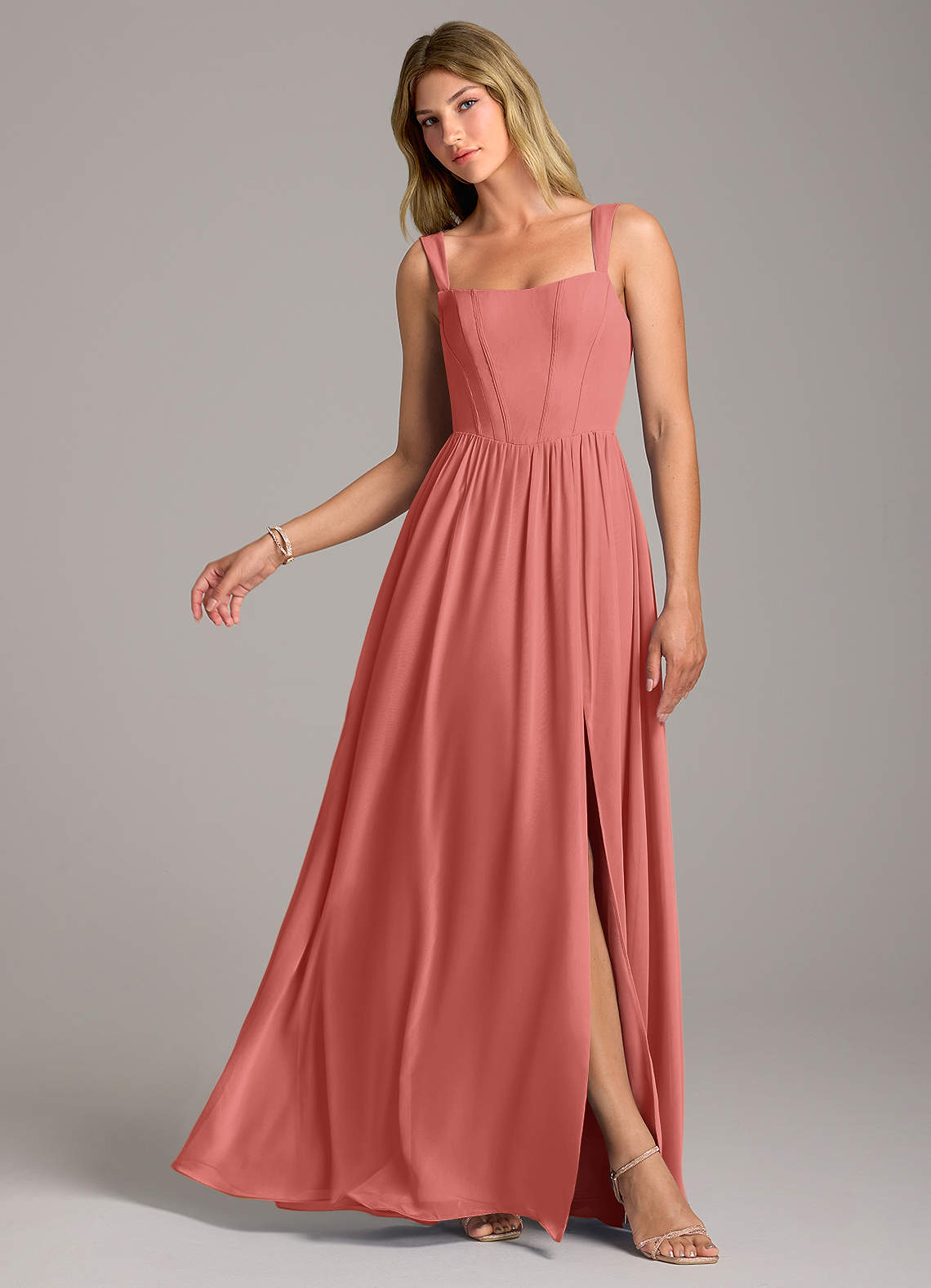 Rosaline A-Line Square-Neck Chiffon Bridesmaid Dress in Antique Rose
