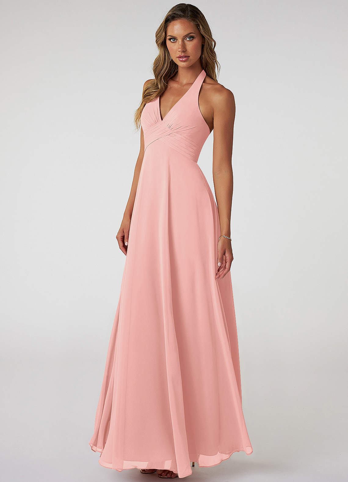 Tessie A-Line V-Neck Chiffon Bridesmaid Dress in Rosette