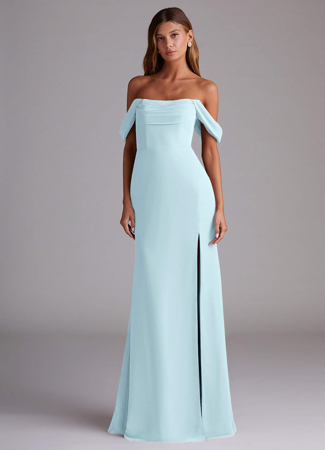 Saige A-Line Off-the-Shoulder Chiffon Bridesmaid Dress in Cloud Blue