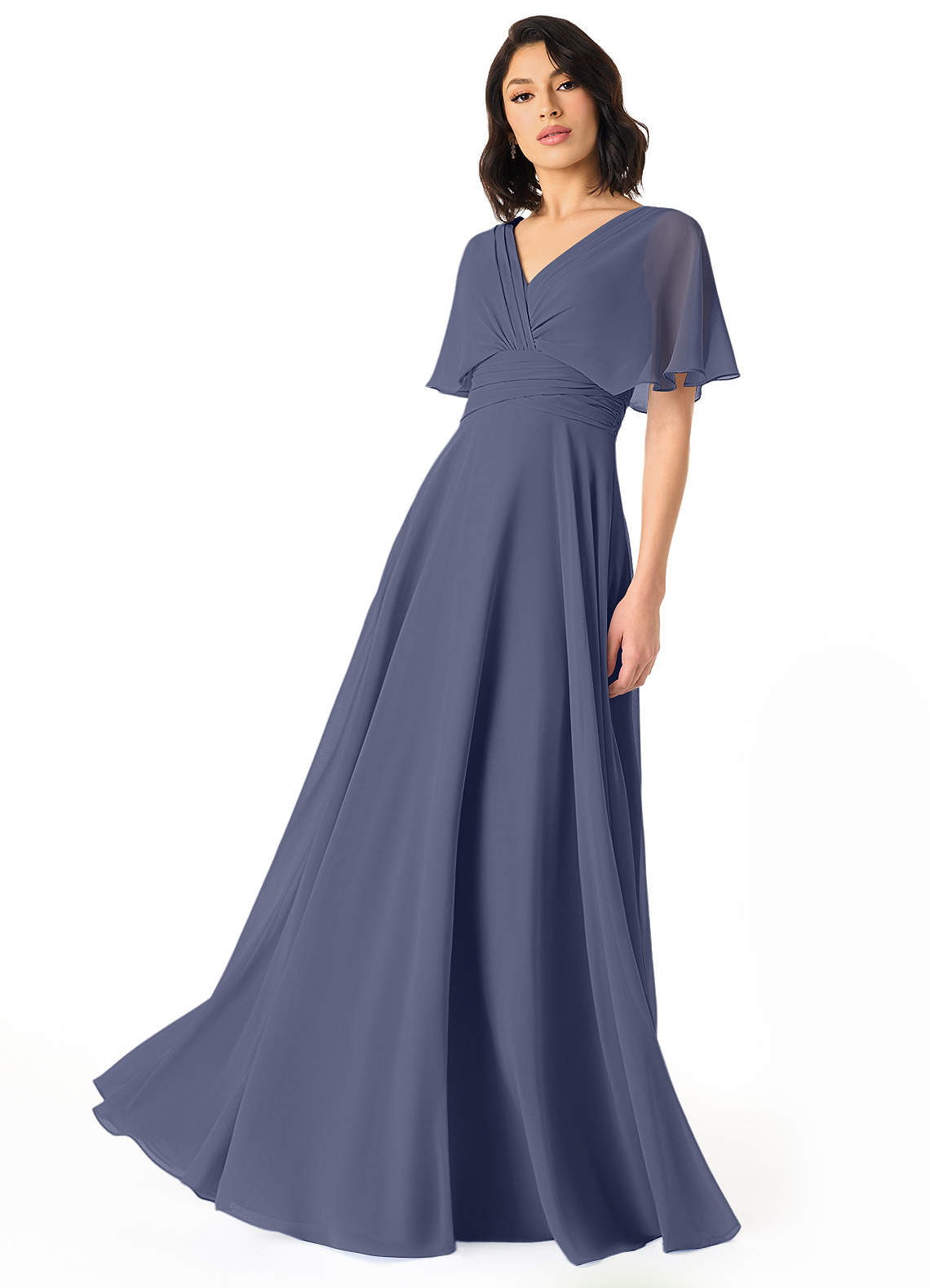 Pamela A-Line V-Neck Chiffon Bridesmaid Dress in Stormy