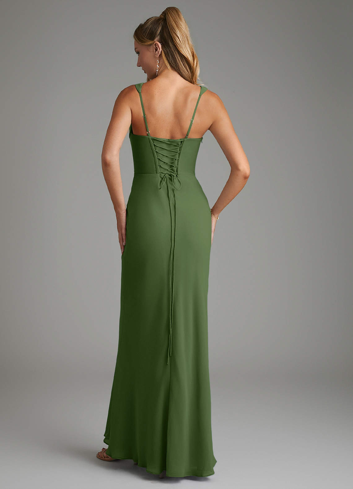Asa Sheath Square-Neck Chiffon Bridesmaid Dress in Olive