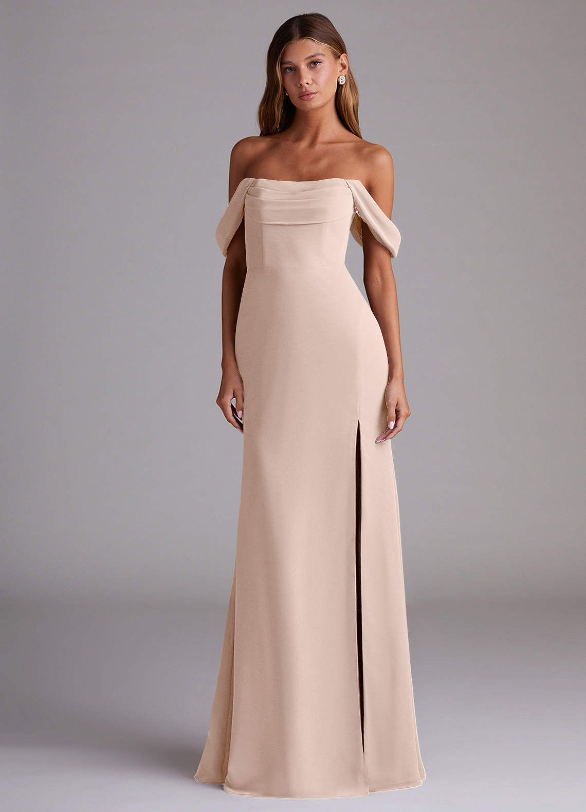 Saige A-Line Off-the-Shoulder Chiffon Bridesmaid Dress in English Rose