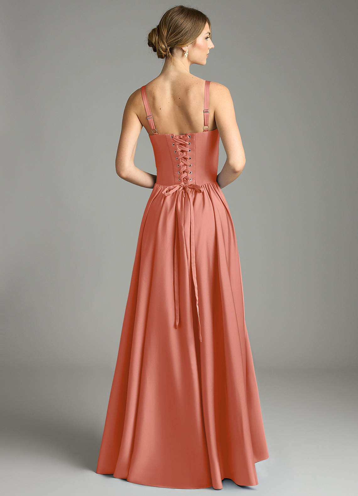 Evadina A-Line Sweetheart Stretch Satin Bridesmaid Dress in Salmon Pink