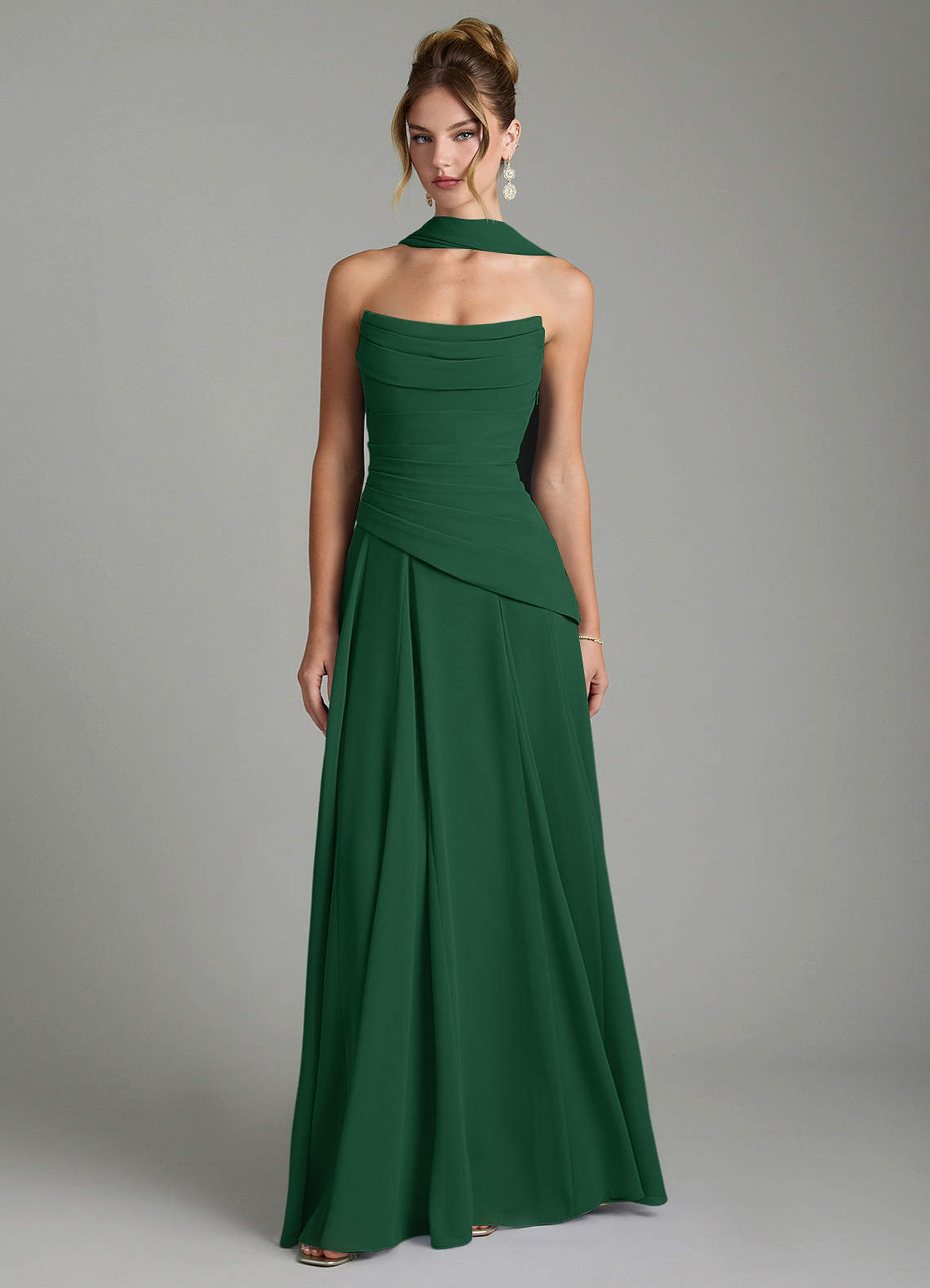 Gabriela A-Line Cowl-Neck Chiffon Bridesmaid Dress in Dark Green