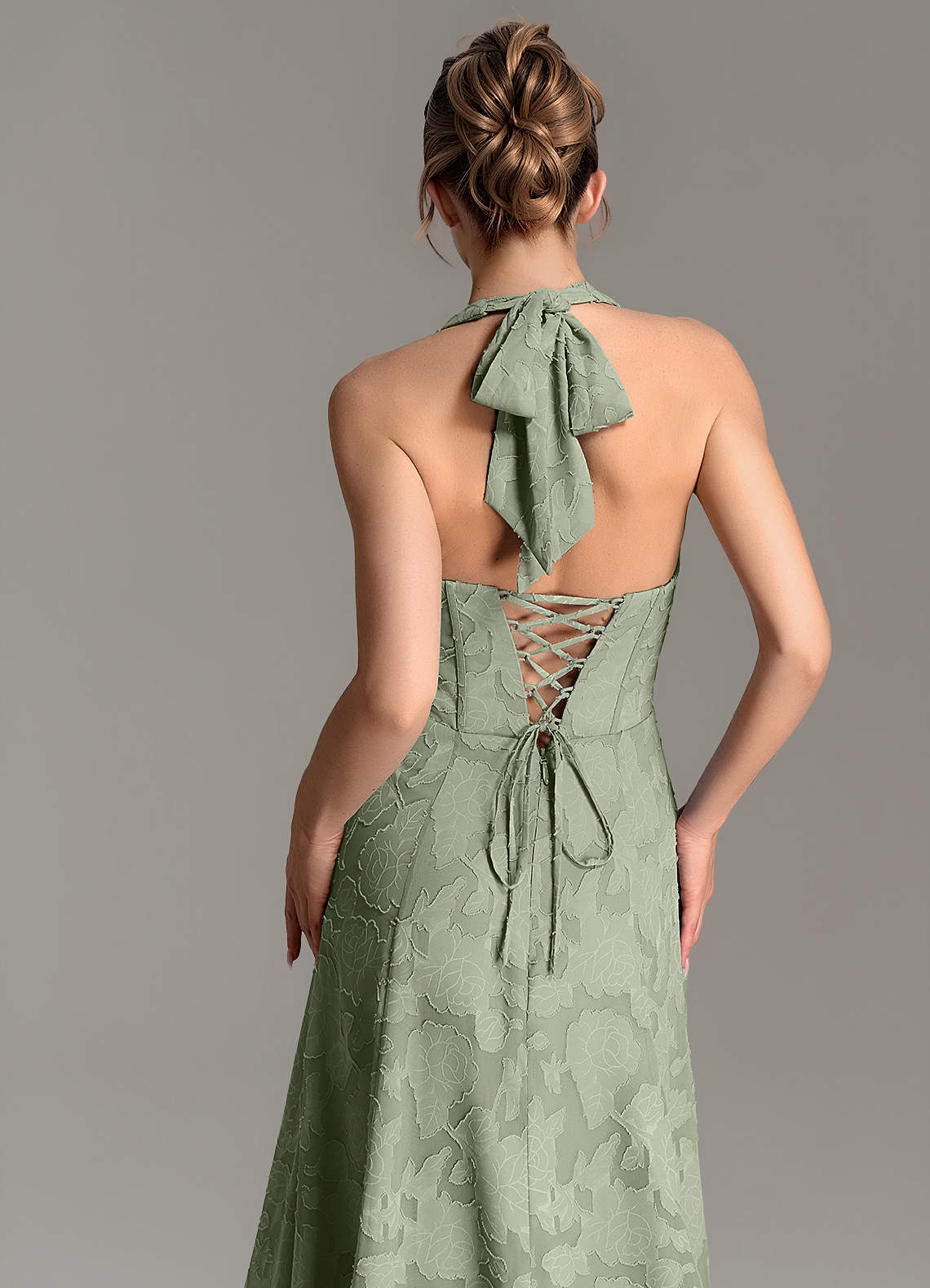 Nia A-Line V-Neck Floral Burnout Bridesmaid Dress in Pistachio