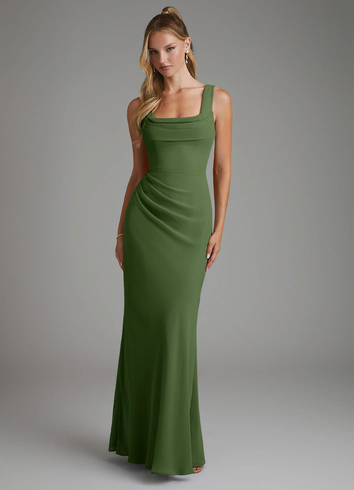 Asa Sheath Square-Neck Chiffon Bridesmaid Dress in Olive