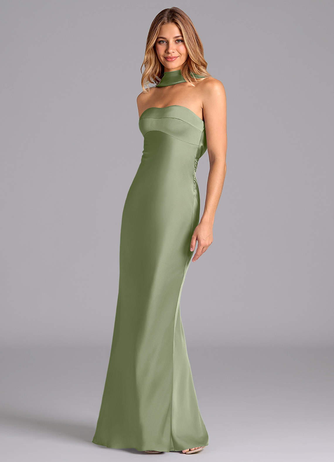 Lusinda Mermaid Strapless Stretch Satin Bridesmaid Dress in Pistachio
