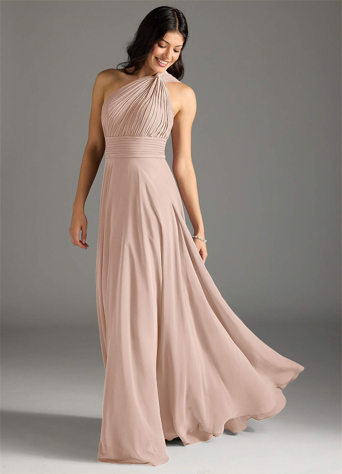Charlize A-Line One-Shoulder Chiffon Bridesmaid Dress in English Rose