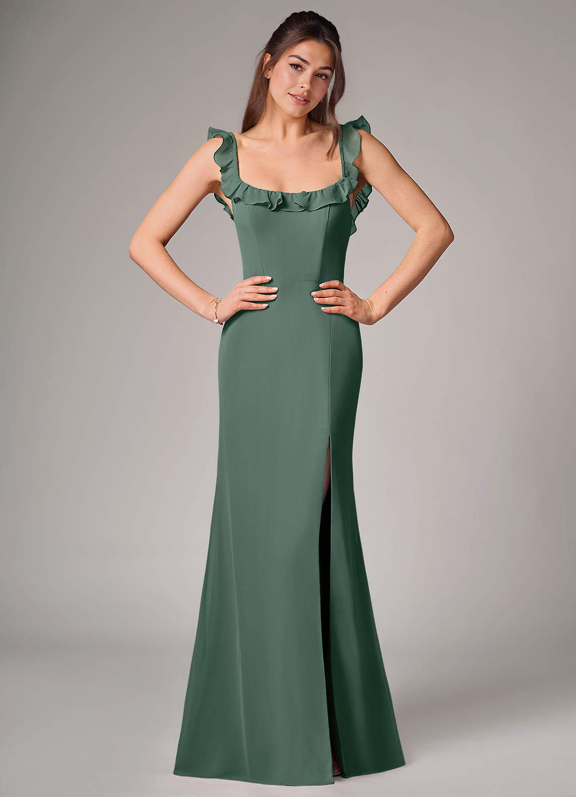 Callie Mermaid Scoop-Neck Chiffon Bridesmaid Dress in Sea Moss