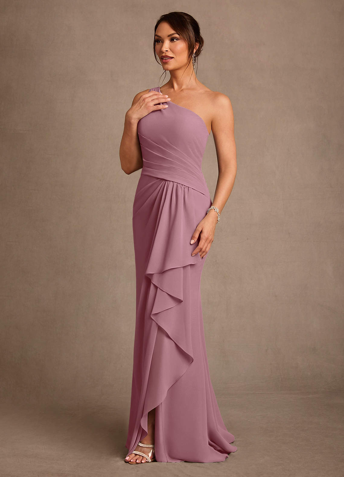 Floy Sheath One-Shoulder Chiffon Mother of the Bride Dress in Vintage Mauve