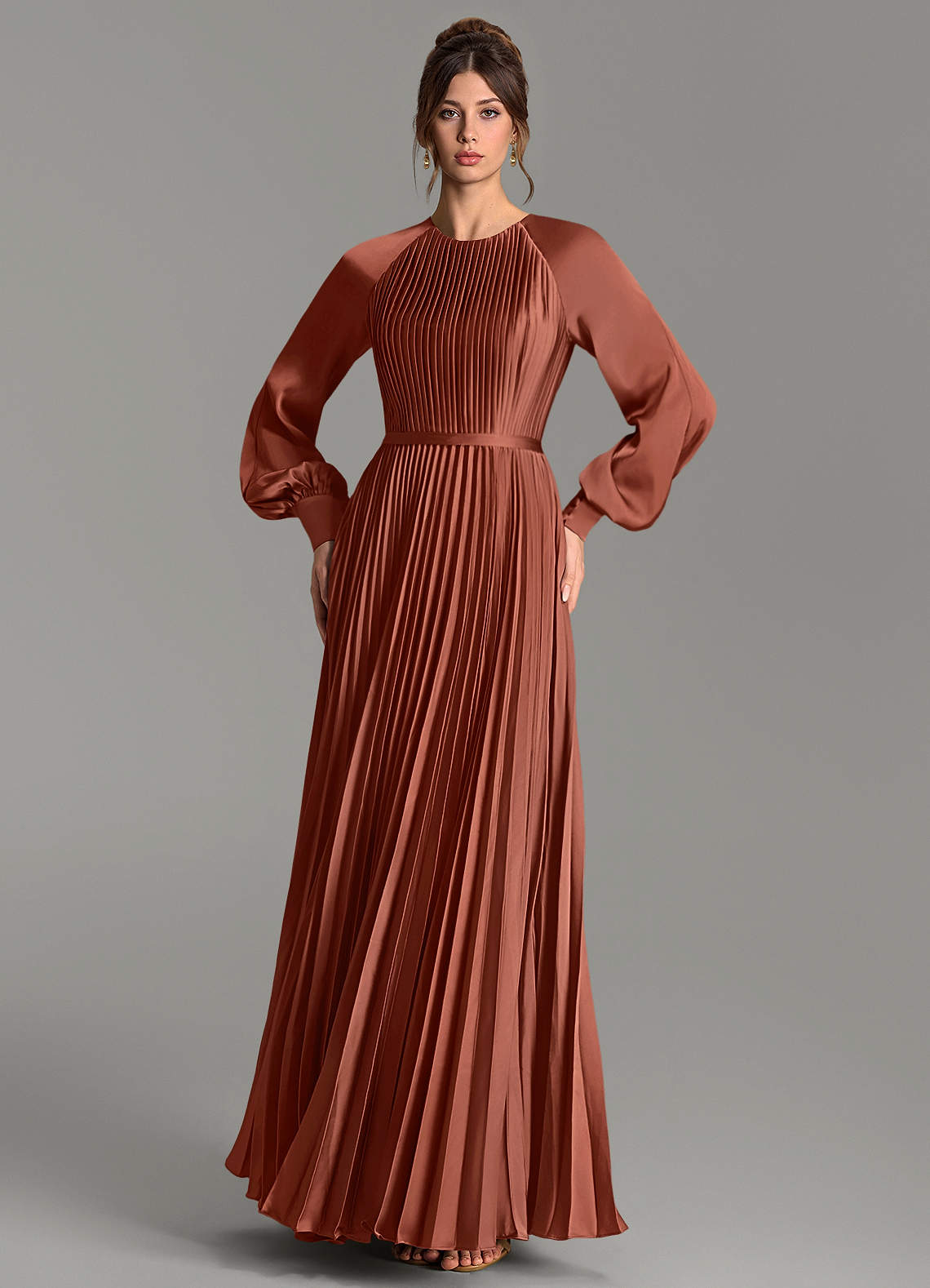 Grayson A-Line Scoop-Neck Stretch Satin Bridesmaid Dress in Auburn
