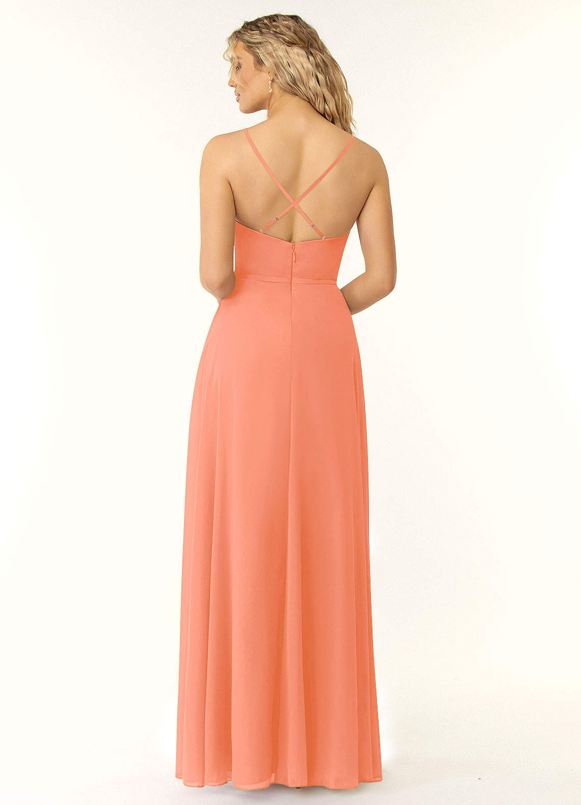 Naeem A-Line V-Neck Chiffon Bridesmaid Dress in Sunset
