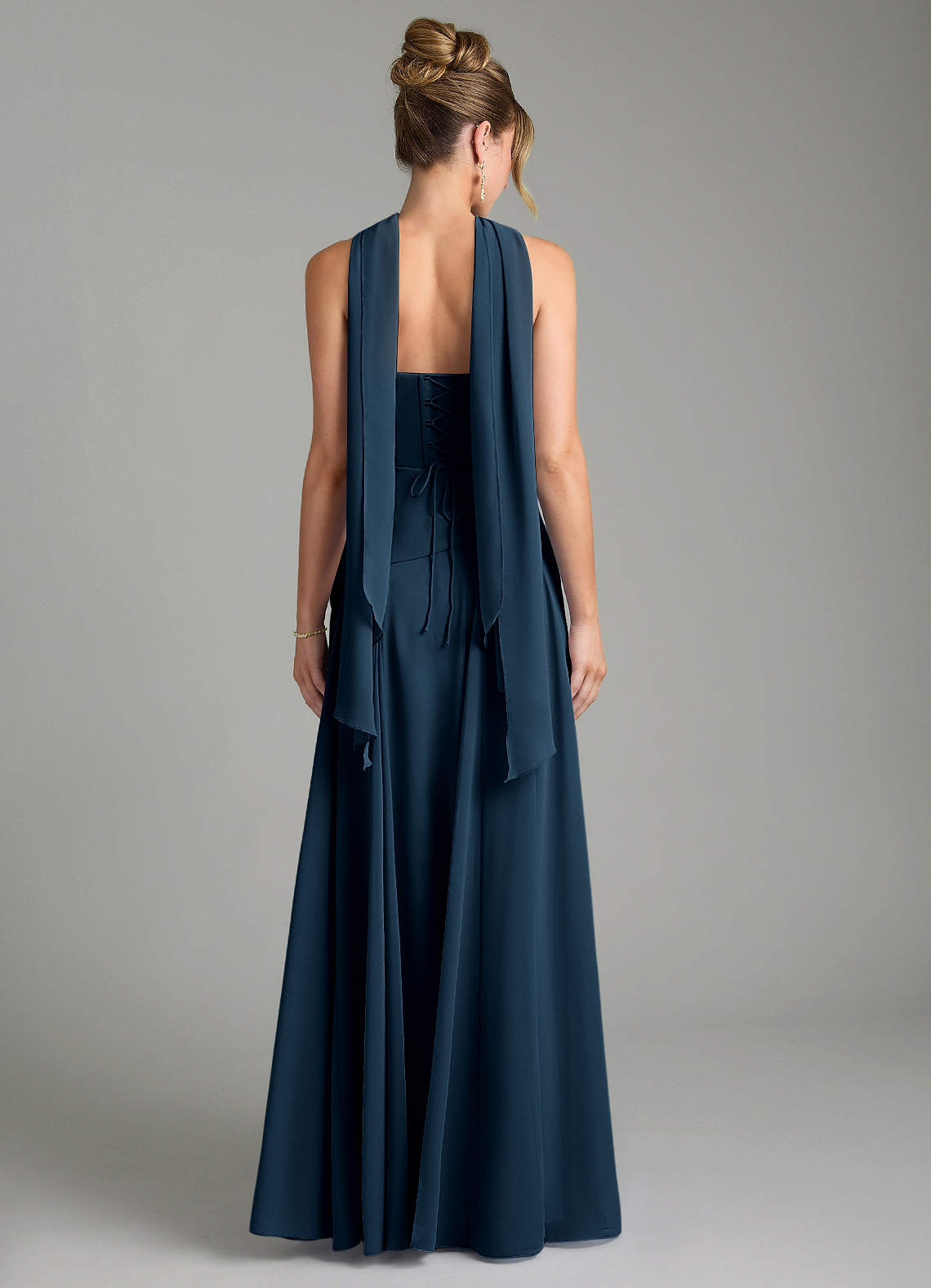 Gabriela A-Line Cowl-Neck Chiffon Bridesmaid Dress in Dark Navy