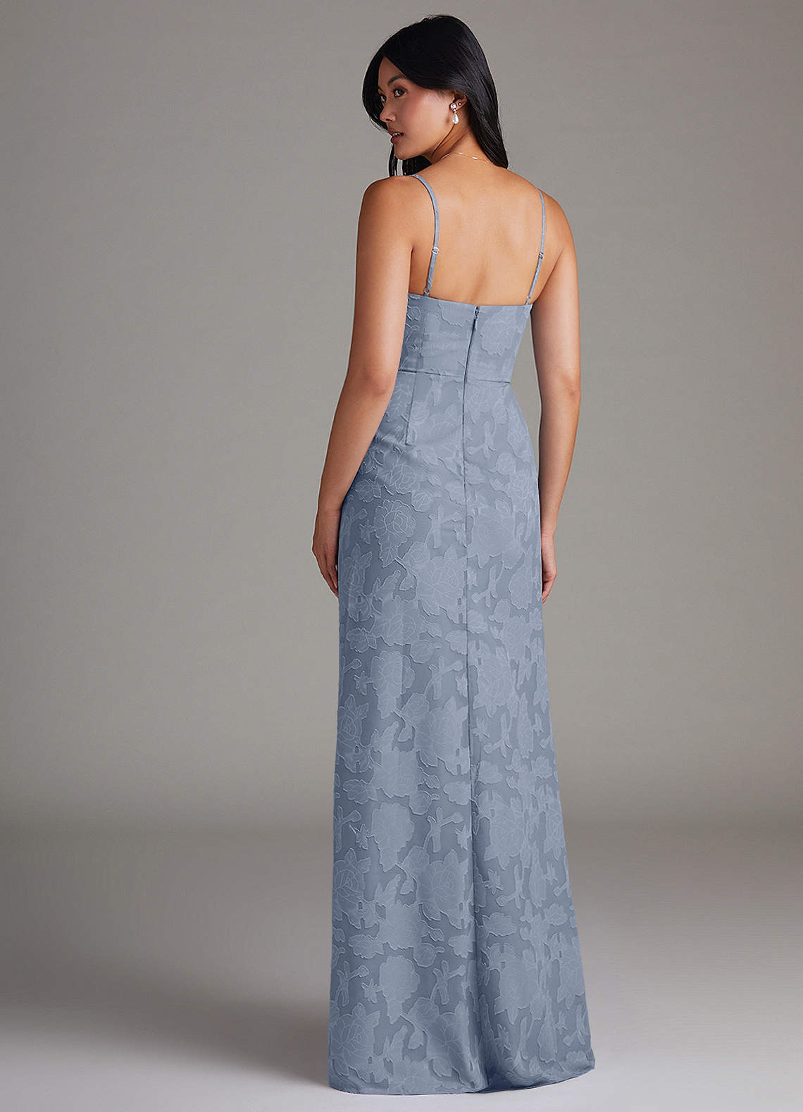 Maci Sheath V-Neck Floral Burnout Bridesmaid Dress in dusty blue