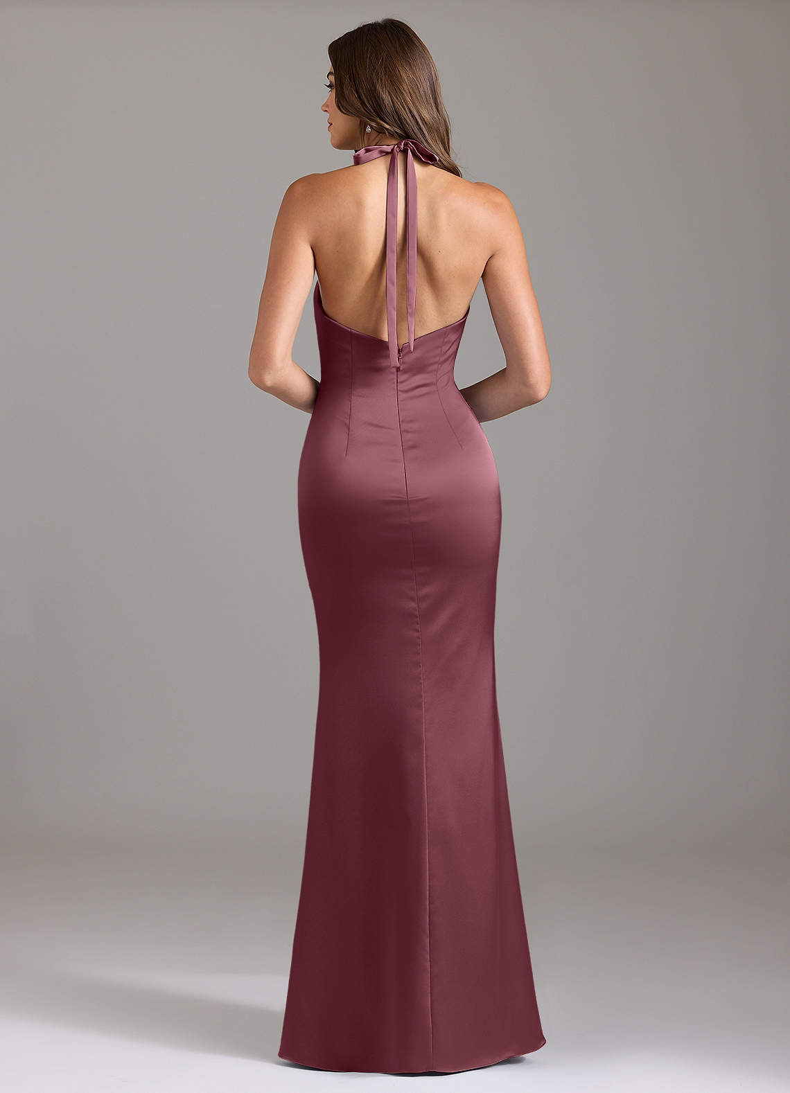 Valerie Mermaid V-Neck Stretch Satin Bridesmaid Dress in Desert Rose