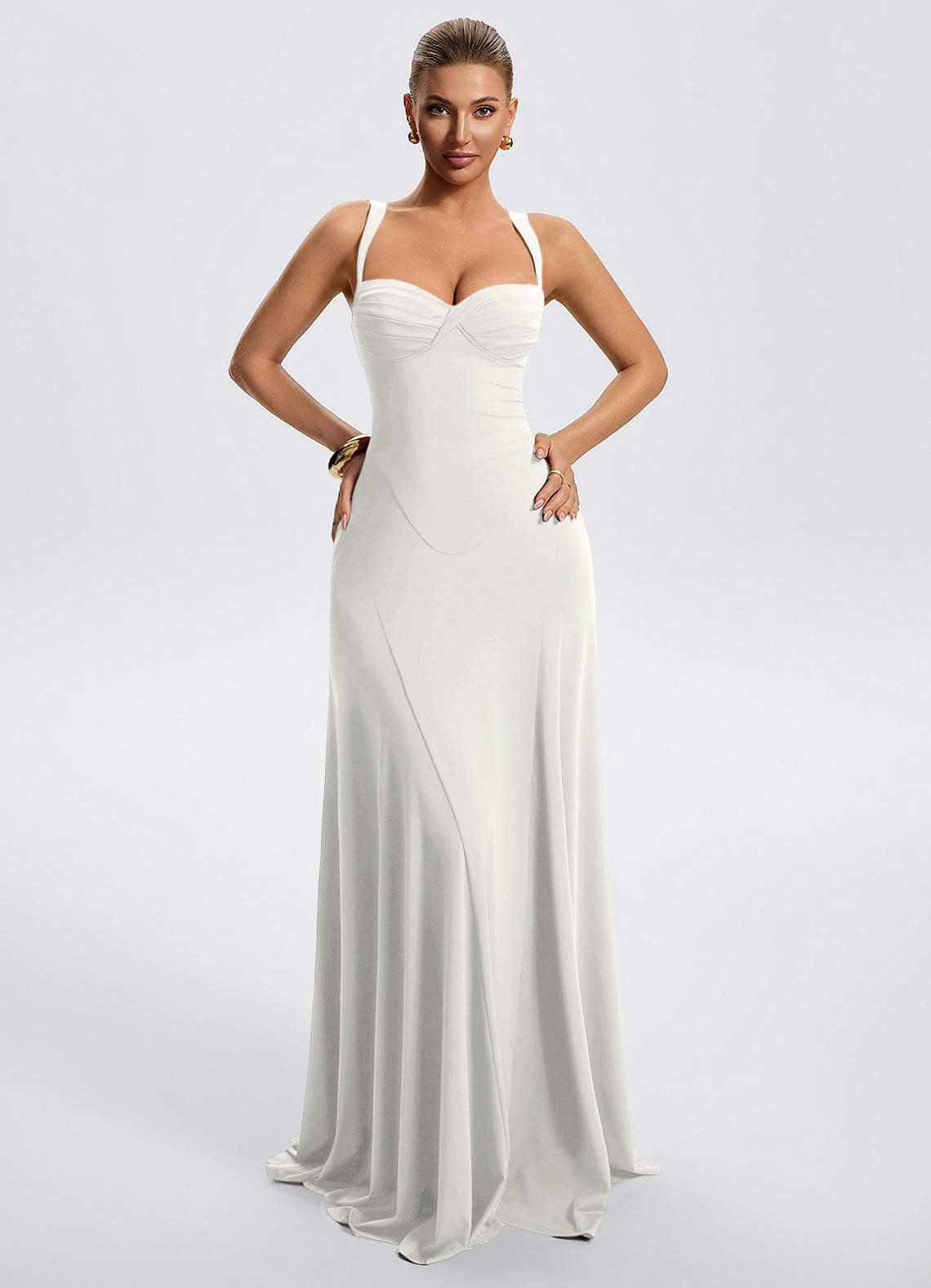 Zephira Fitted Sweetheart Godet Stretch Jersey Wedding Guest Dress in Lemon Sorbet