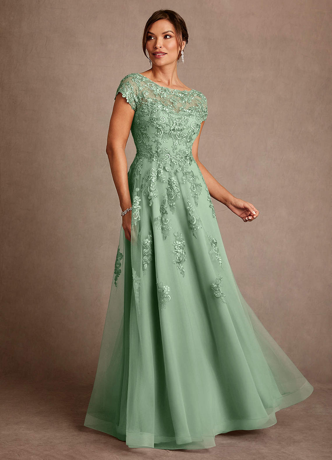Jalinda A-Line Sweetheart Chiffon and Tulle Mother of the Bride Dress in matcha