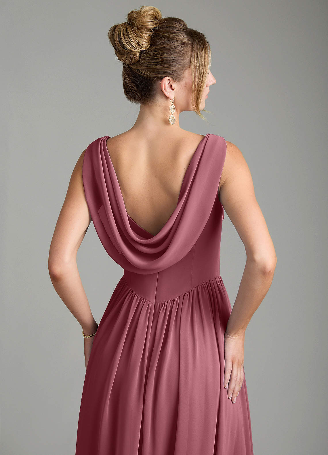 Novi A-Line Square-Neck Chiffon Bridesmaid Dress in Desert Rose