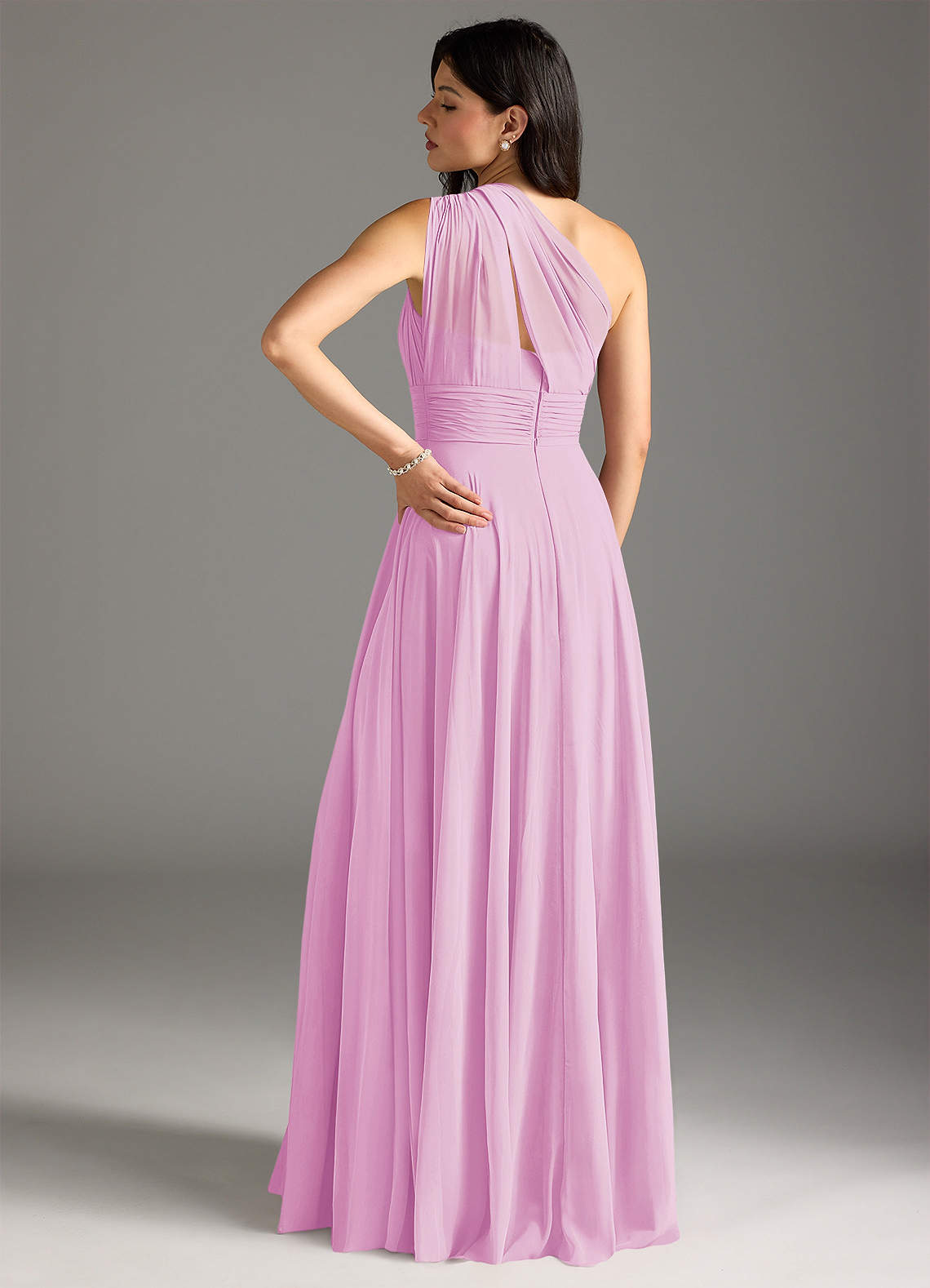 Charlize A-Line One-Shoulder Chiffon Bridesmaid Dress in candy pink