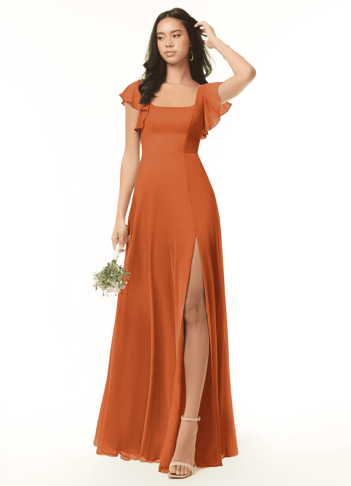 Bondi A-Line Square-Neck Chiffon Bridesmaid Dress in Cinnamon