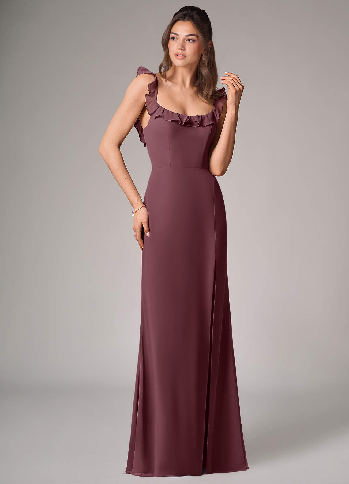 Callie Mermaid Scoop-Neck Chiffon Bridesmaid Dress in Sangria