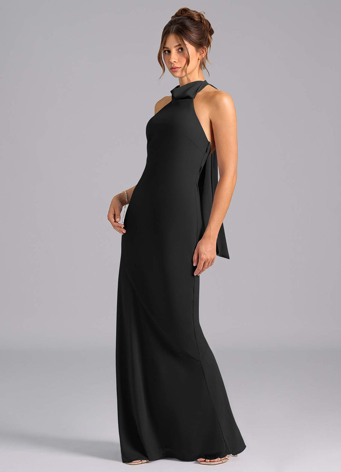 Velli Mermaid Halter Chiffon Bridesmaid Dress in black