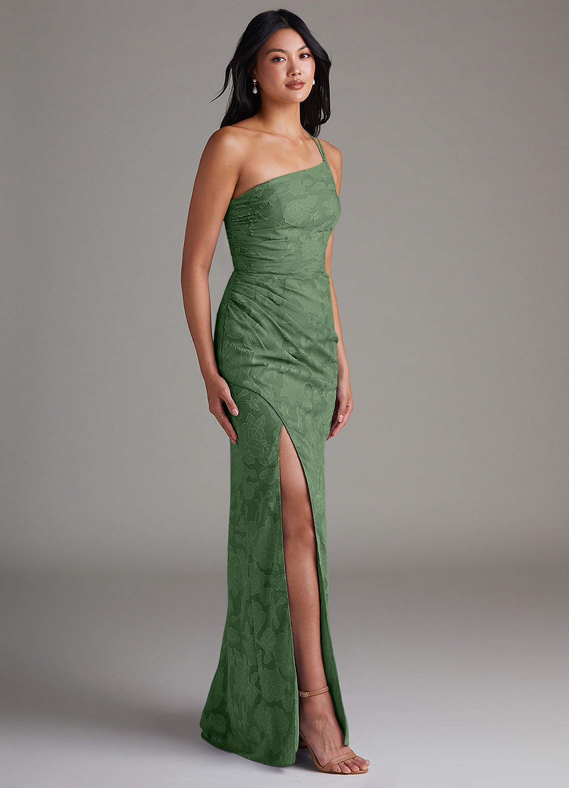 Eren Sheath One-Shoulder Floral Burnout Bridesmaid Dress in Eucalyptus
