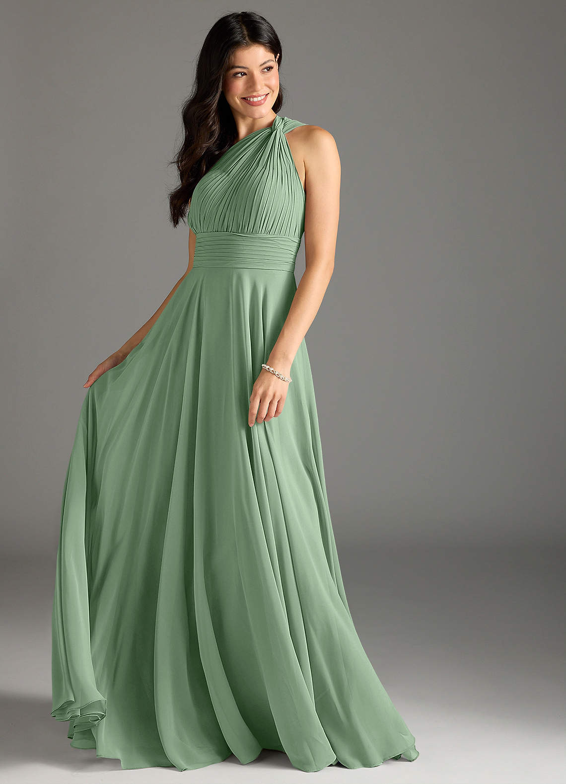 Charlize A-Line One-Shoulder Chiffon Bridesmaid Dress in Matcha
