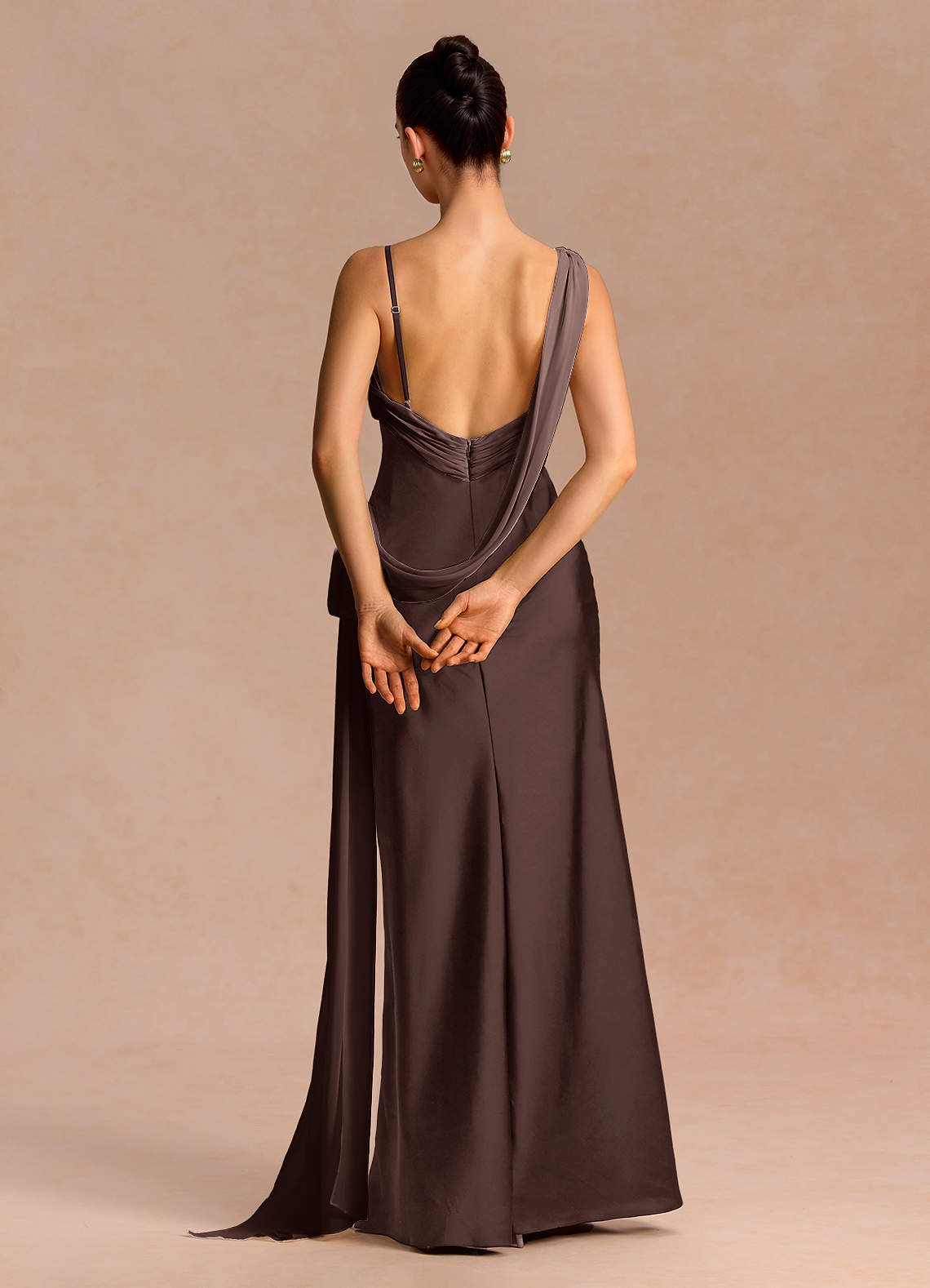 Ixchel A-Line Corset Crepe Chiffon Evening Dress in Truffle