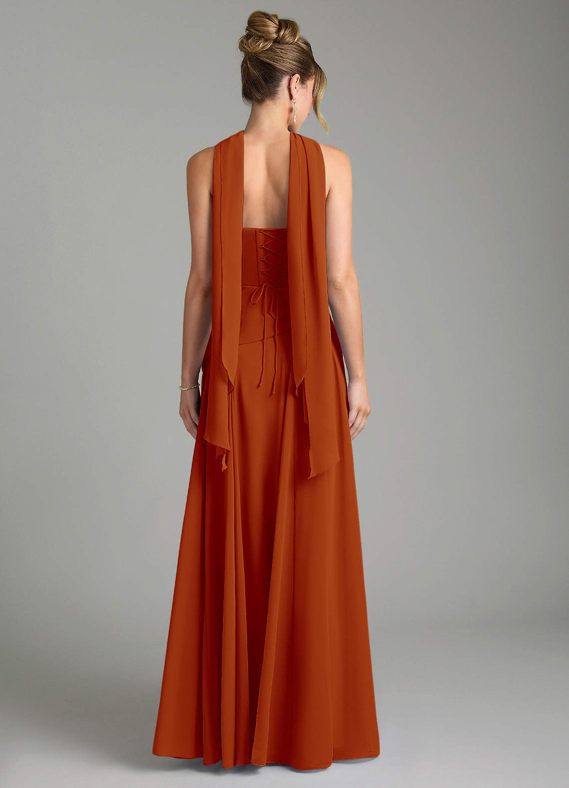 Gabriela A-Line Cowl-Neck Chiffon Bridesmaid Dress in Paprika