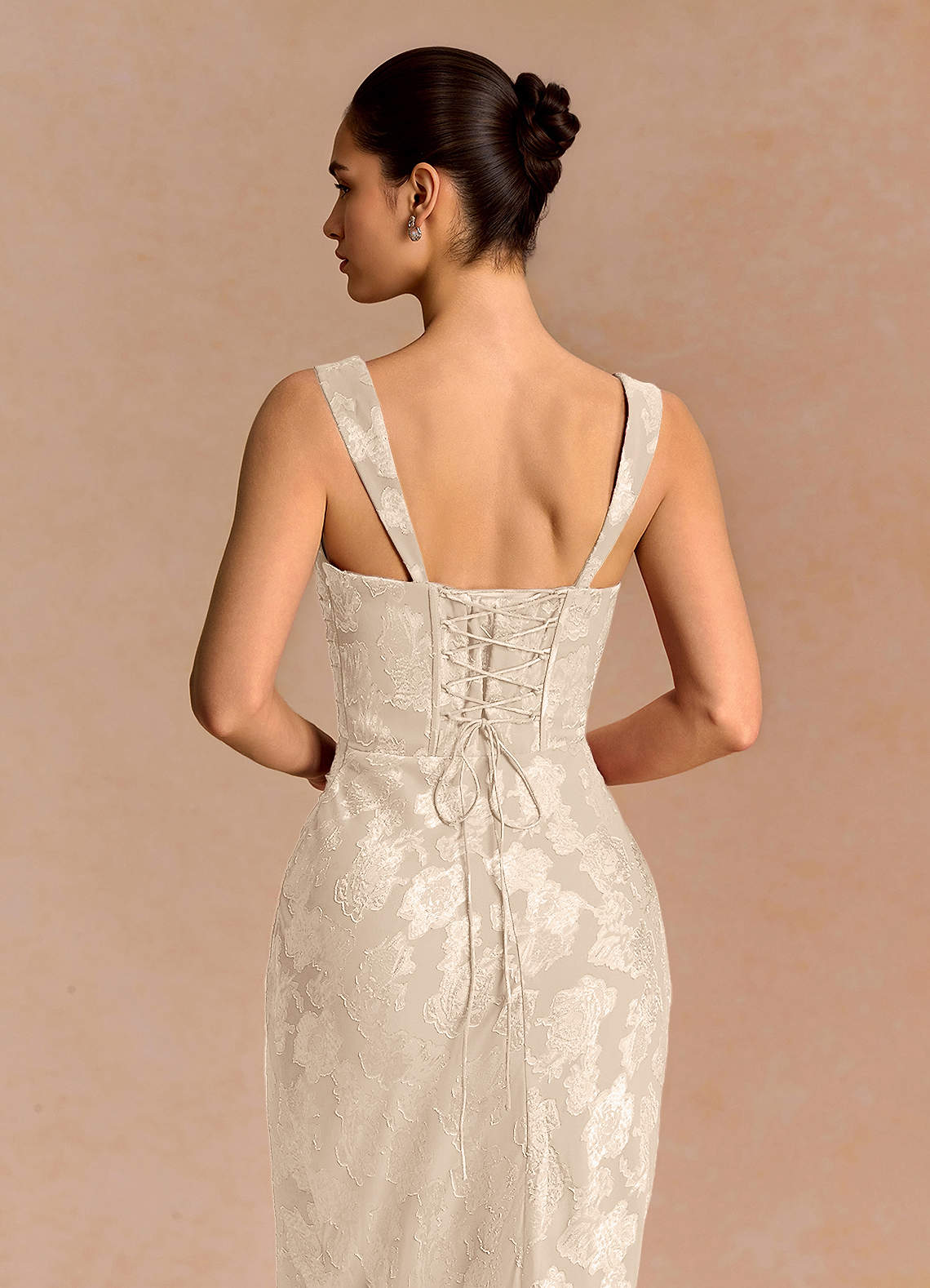 Agustina Square-Neck Pleated Fil Coupé Evening Dress in Cream