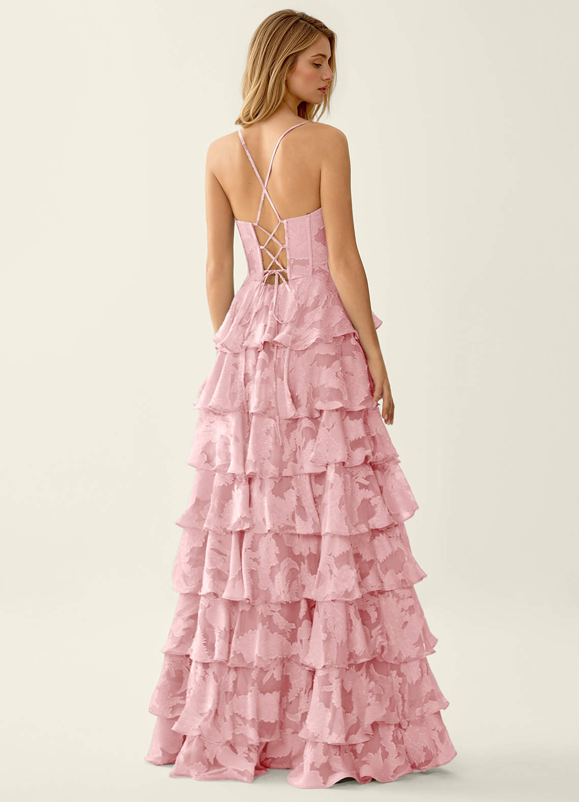 Wrenana A-Line Cowl-Neck Floral Burnout Evening Dress in Coral Pink