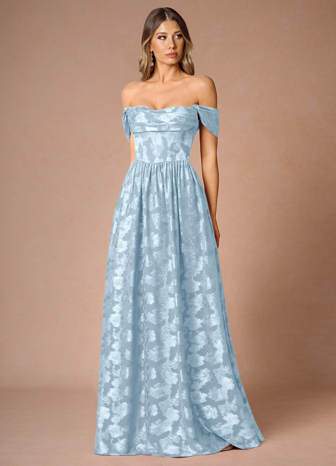 Hazel A-Line Cowl-Neck Fil Coupé Wedding Guest Dress in Powder Blue