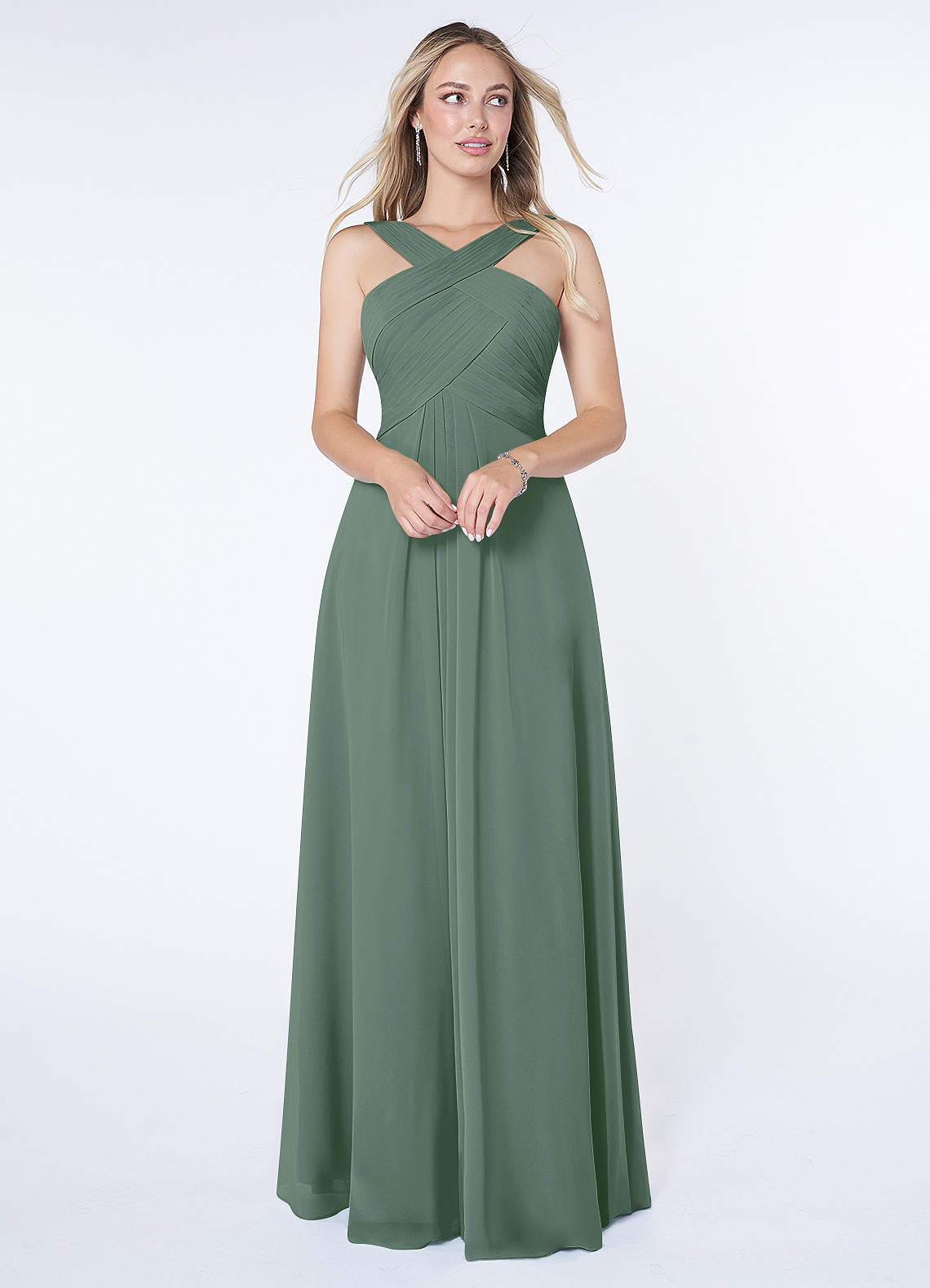 Kaleigh A-Line Halter Chiffon Bridesmaid Dress in Eucalyptus