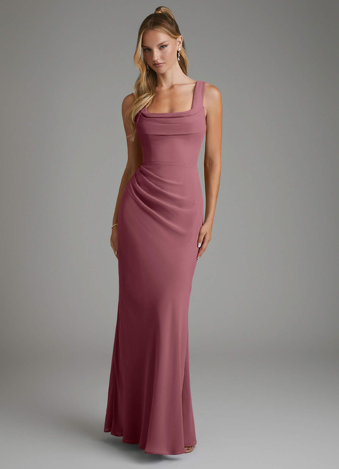 Asa Sheath Square-Neck Chiffon Bridesmaid Dress in Desert Rose