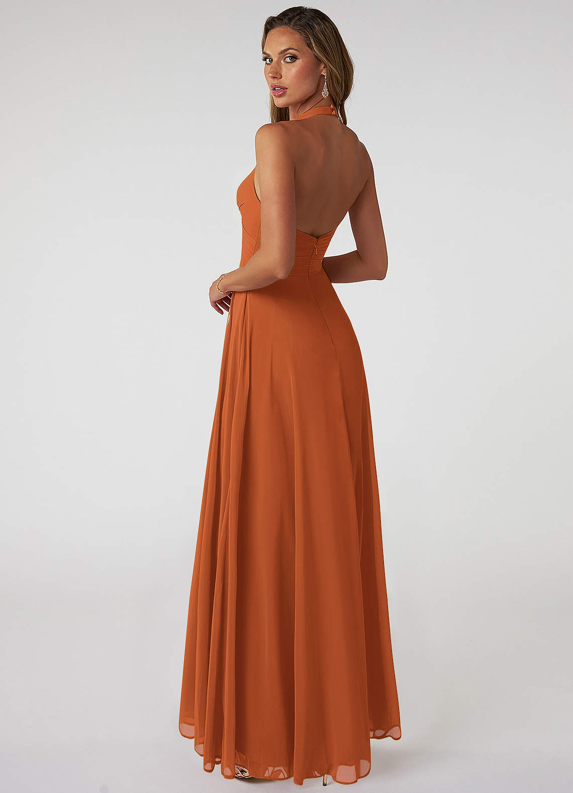 Tessie A-Line V-Neck Chiffon Bridesmaid Dress in Cinnamon