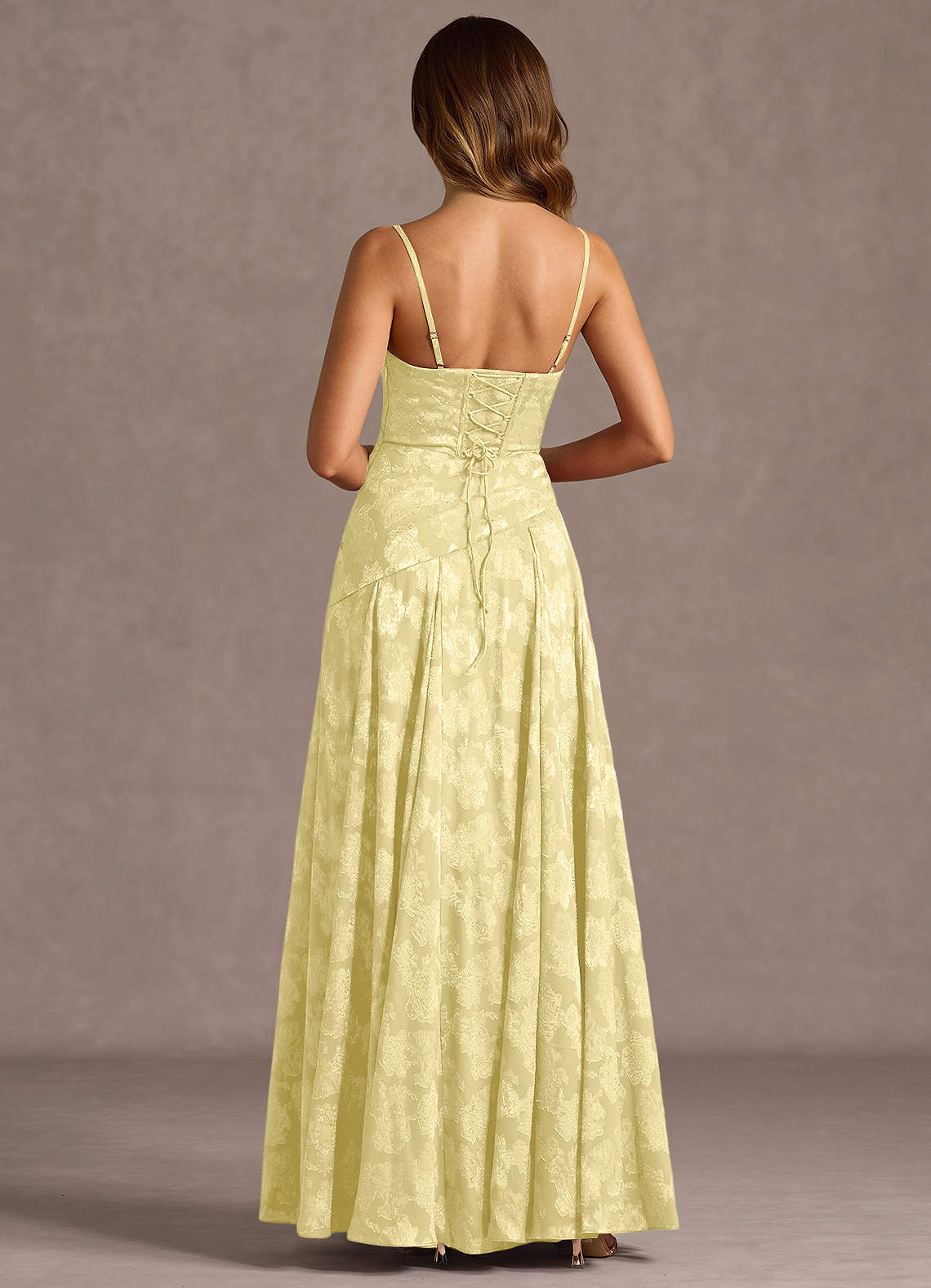 Gabriela A-Line Corset Fil Coupé Wedding Guest Dress in Lemon Sorbet