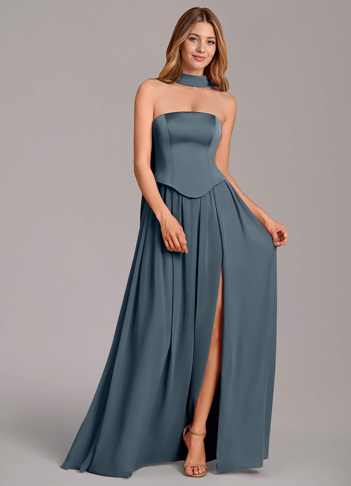 Cadence A-Line Strapless Chiffon and Stretch Satin Bridesmaid Dress in Twilight