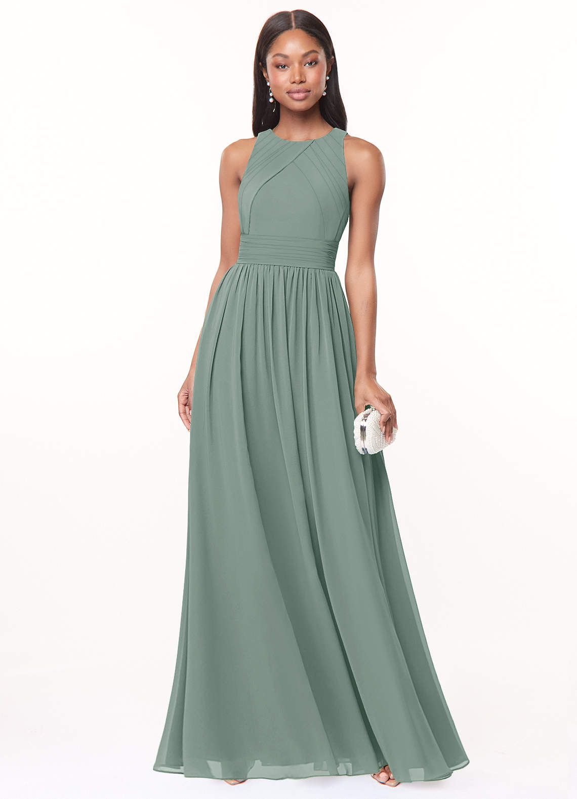 Harper A-Line Scoop-Neck Chiffon Bridesmaid Dress in Silver Sage